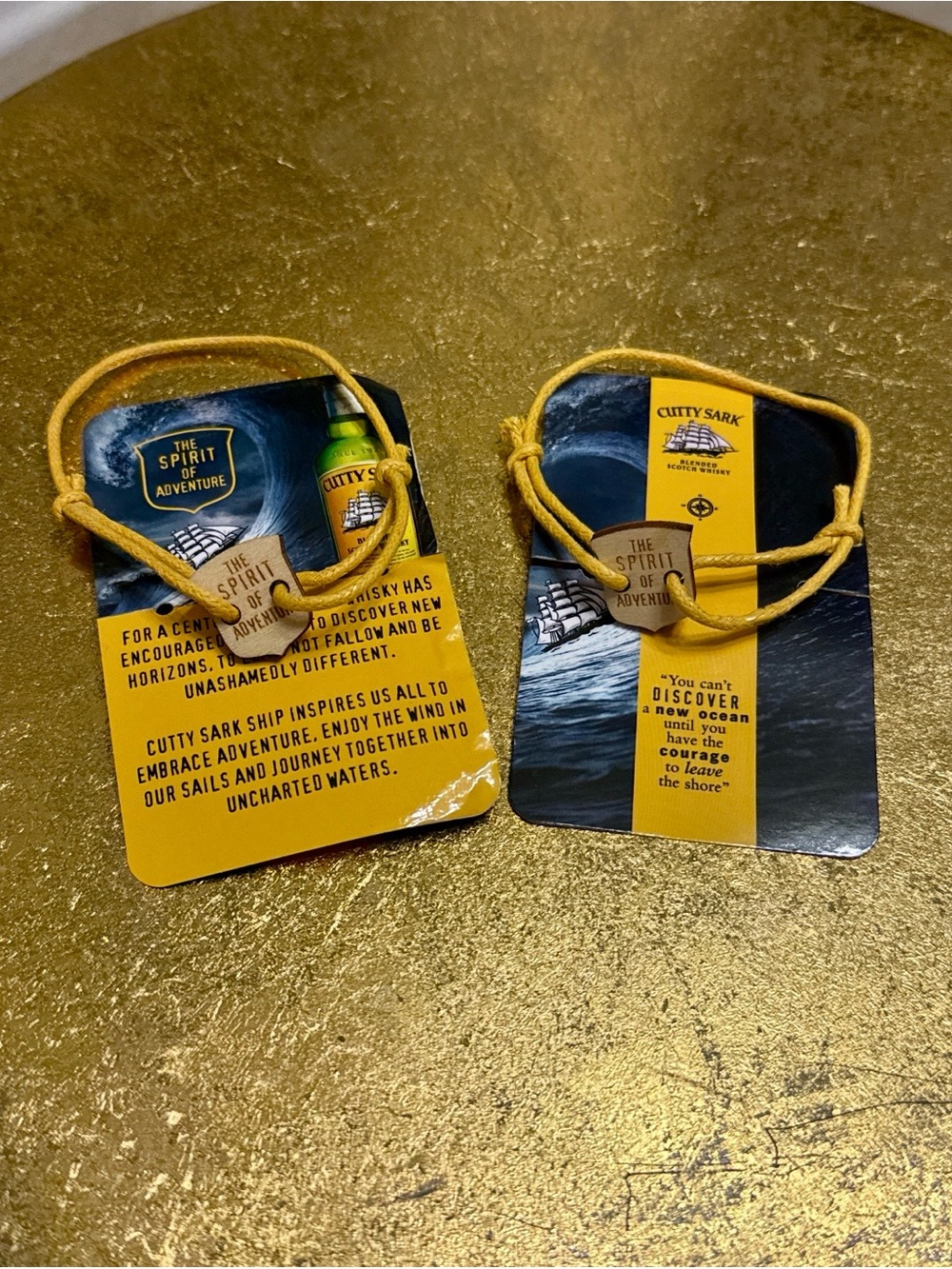 NEW Cutty Sark Scotch Whisky Yellow Cord Bracelet Set w/ Wood Shield OSFM